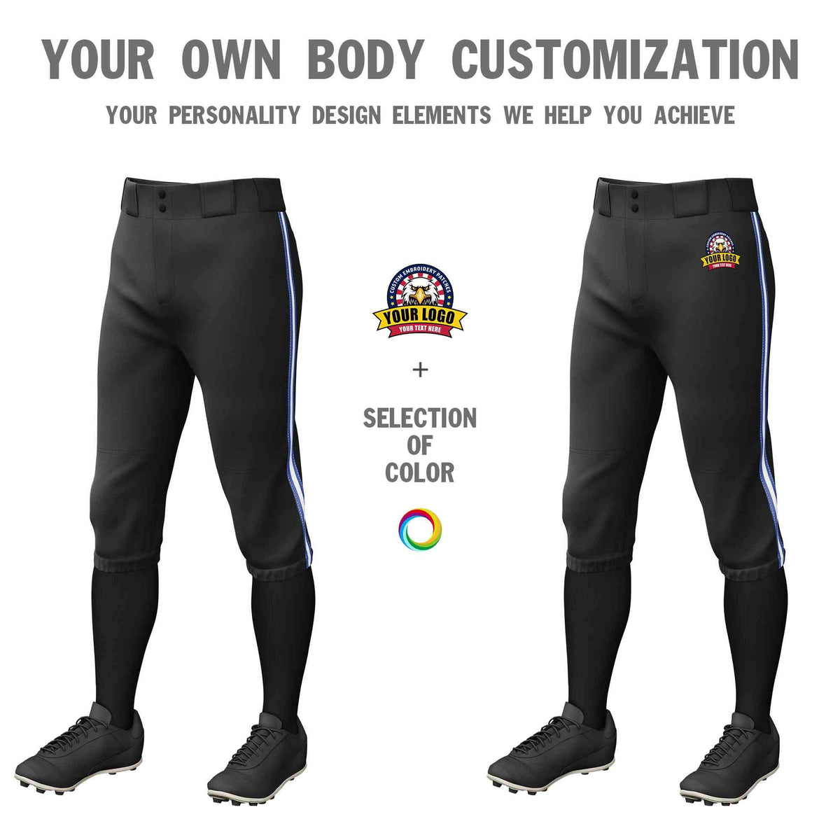 Custom Black Royal White-Royal Classic Fit Stretch Practice Knickers Baseball Pants
