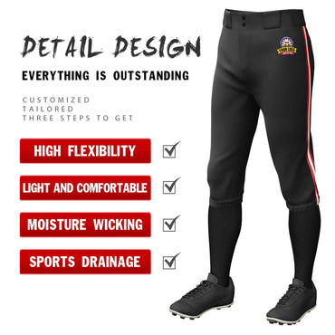 Custom Black Red White-Red Classic Fit Stretch Practice Knickers Baseball Pants