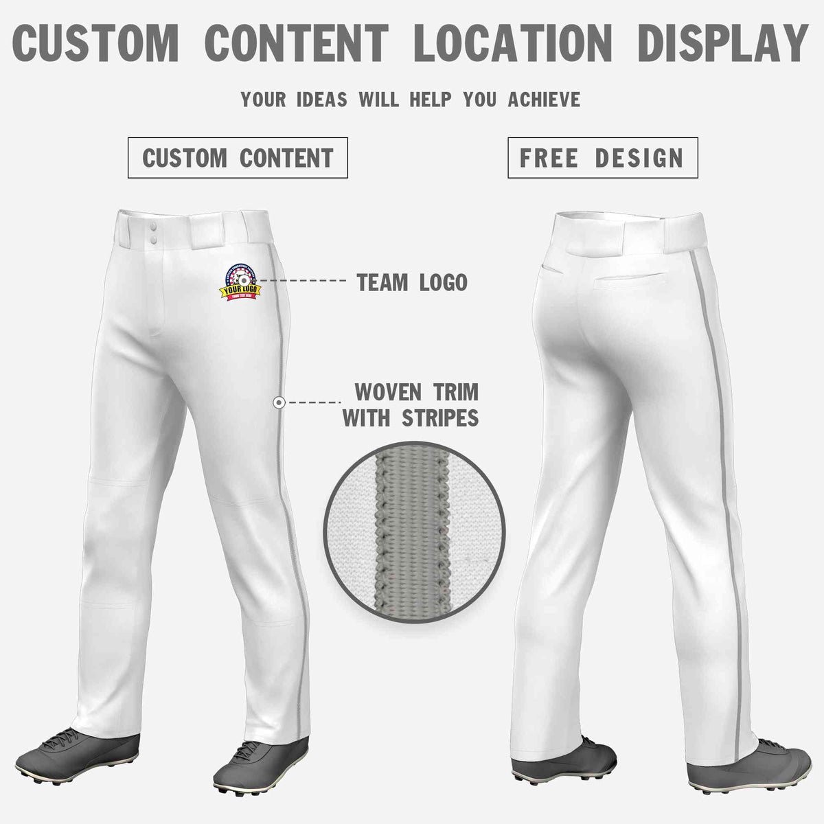 Custom White Gray Classic Fit Stretch Practice Loose-fit Baseball Pants
