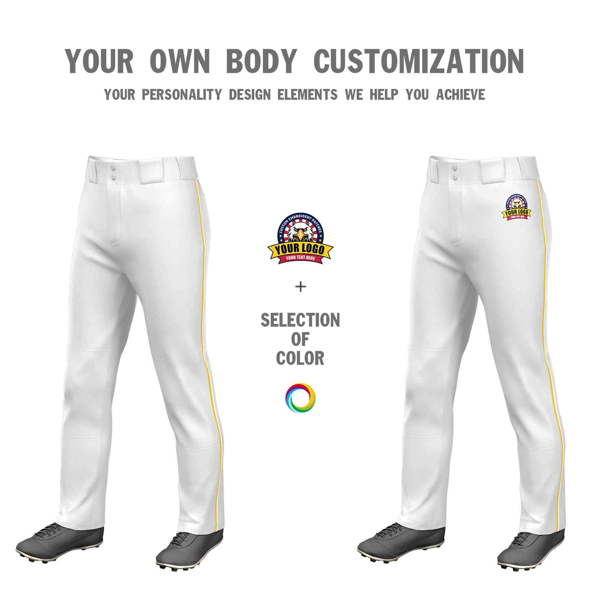 Custom White Gold-White Classic Fit Stretch Practice Loose-fit Baseball Pants