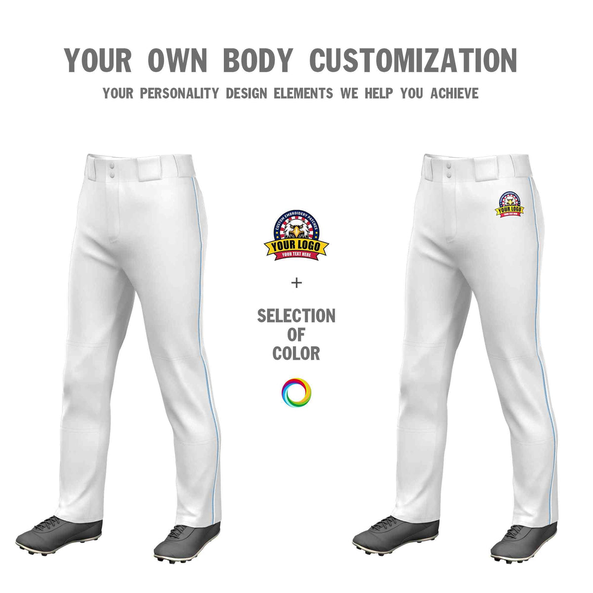 Custom White Light Blue-White Classic Fit Stretch Practice Loose-fit Baseball Pants