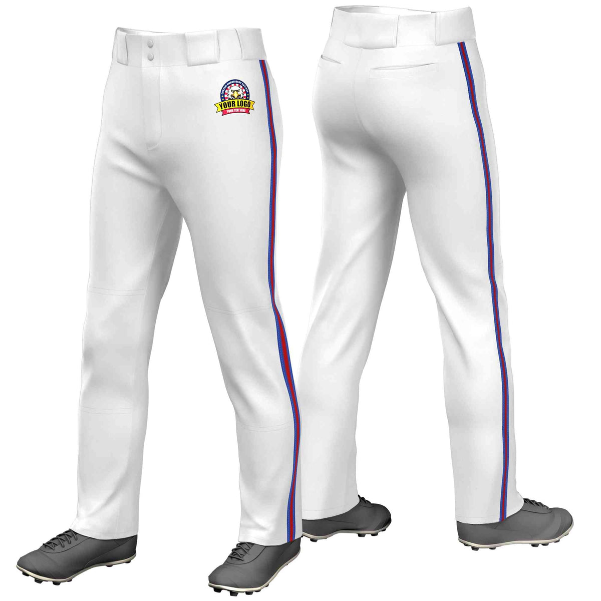 Custom White Royal Red-Royal Classic Fit Stretch Practice Loose-fit Baseball Pants