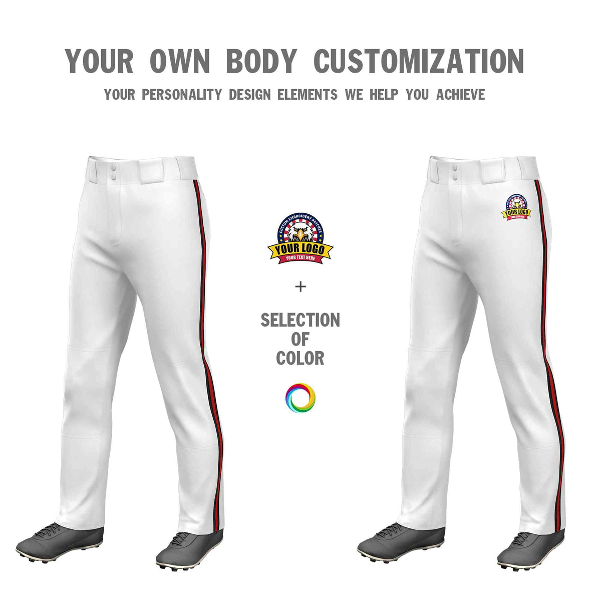 Custom White Black Red-Black Classic Fit Stretch Practice Loose-fit Baseball Pants