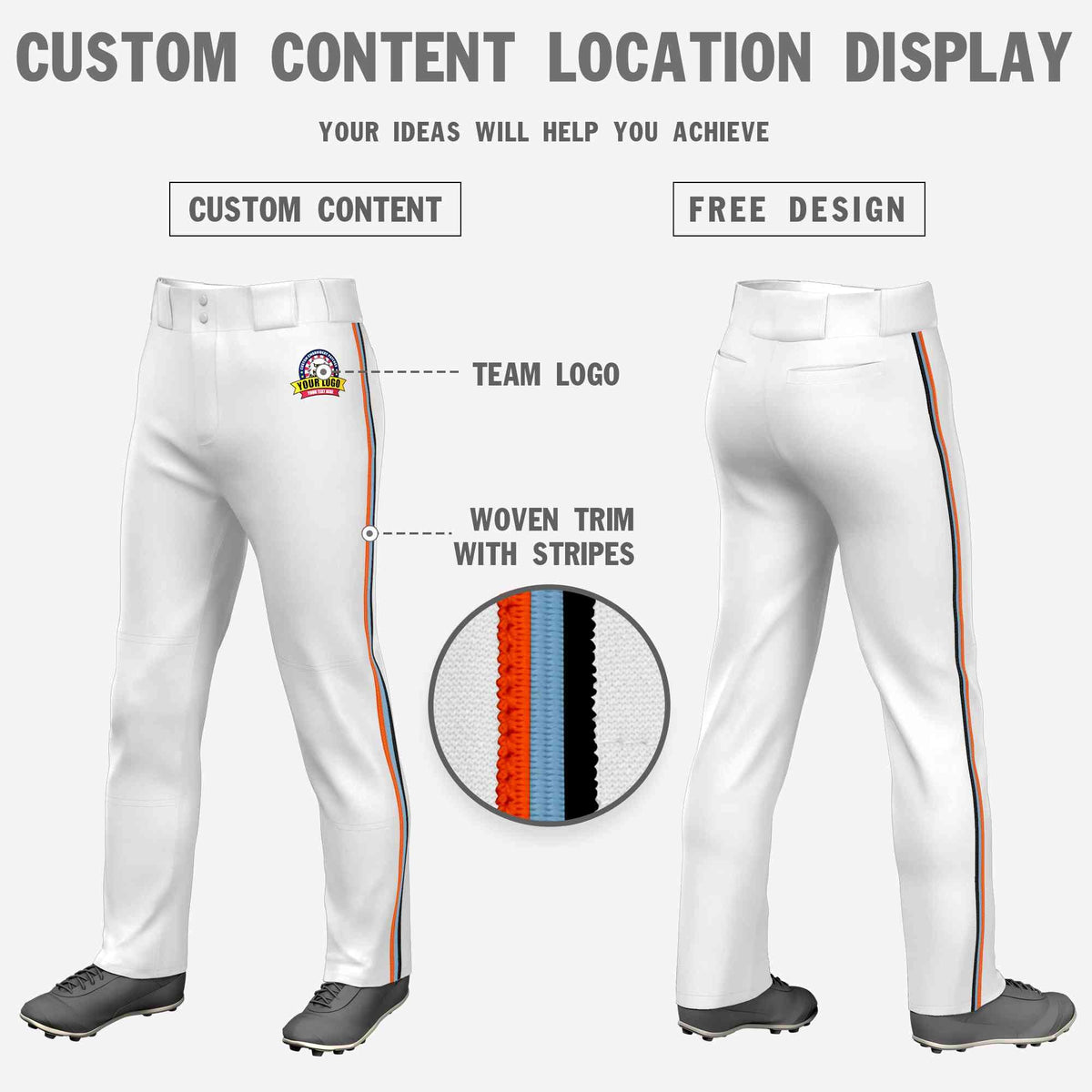 Custom White Orange Royal-Black Classic Fit Stretch Practice Loose-fit Baseball Pants
