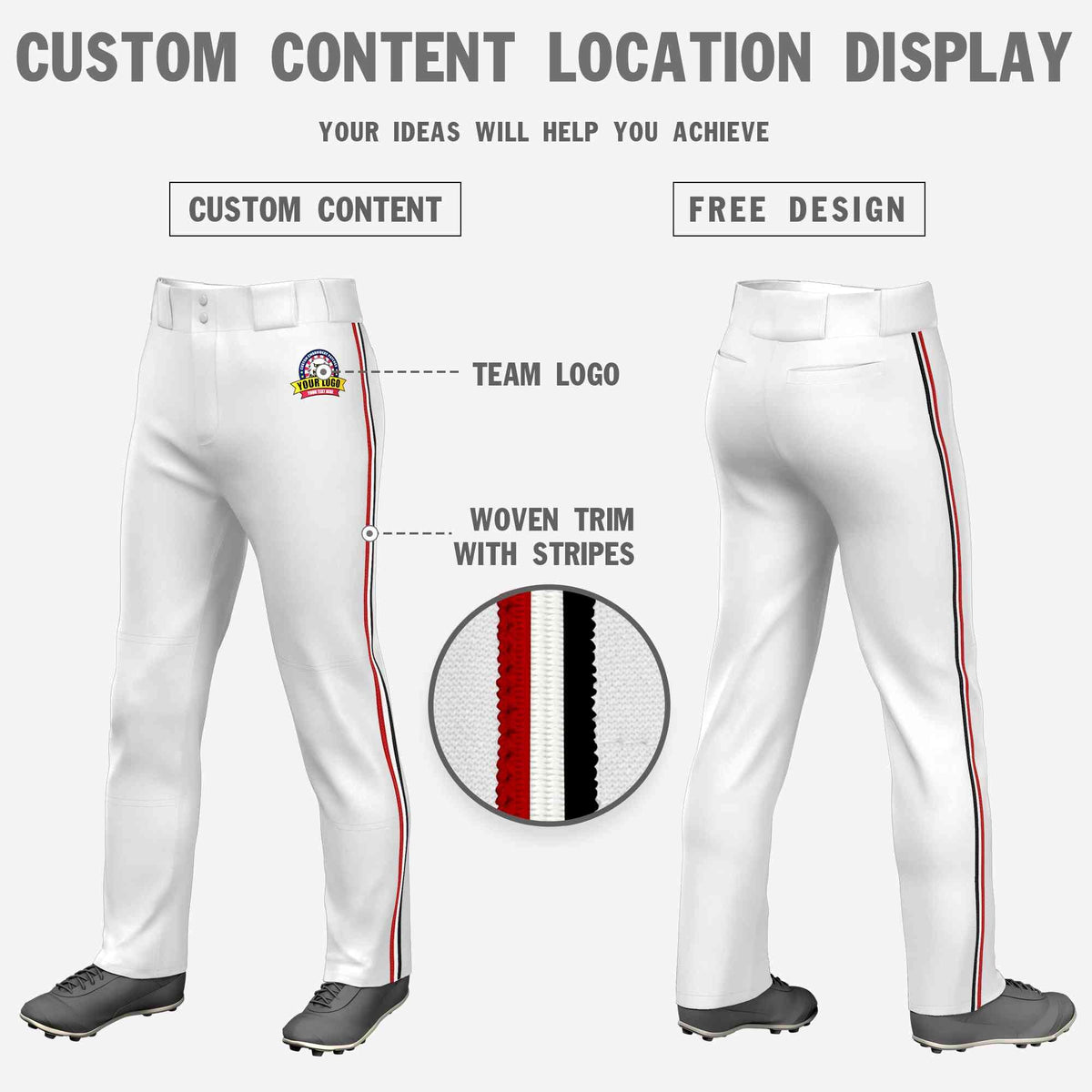 Custom White Red White-Black Classic Fit Stretch Practice Loose-fit Baseball Pants