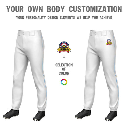 Custom White Light Blue-White Classic Fit Stretch Practice Pull-up Baseball Pants