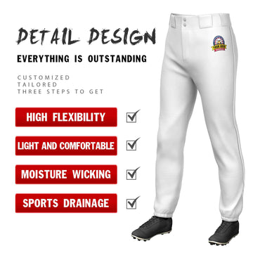 Custom White Gray-White Classic Fit Stretch Practice Pull-up Baseball Pants
