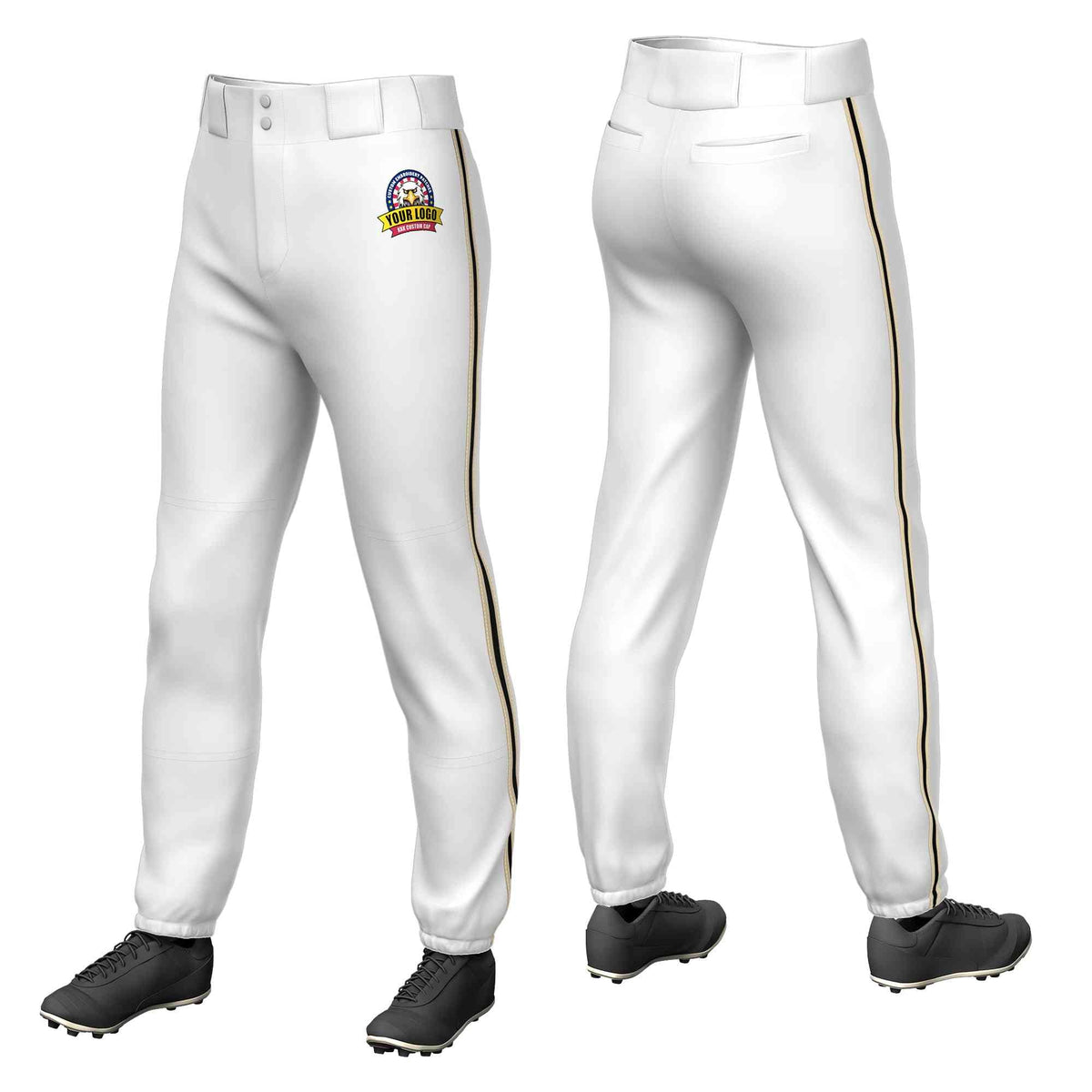 Custom White Khaki Black-Khaki Classic Fit Stretch Practice Pull-up Baseball Pants