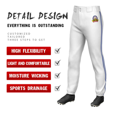 Custom White Royal White-Royal Classic Fit Stretch Practice Pull-up Baseball Pants