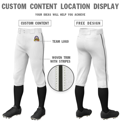Custom White Dark Gray Classic Fit Stretch Practice Knickers Baseball Pants