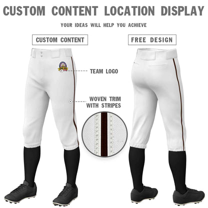 Custom White Brown Classic Fit Stretch Practice Knickers Baseball Pants
