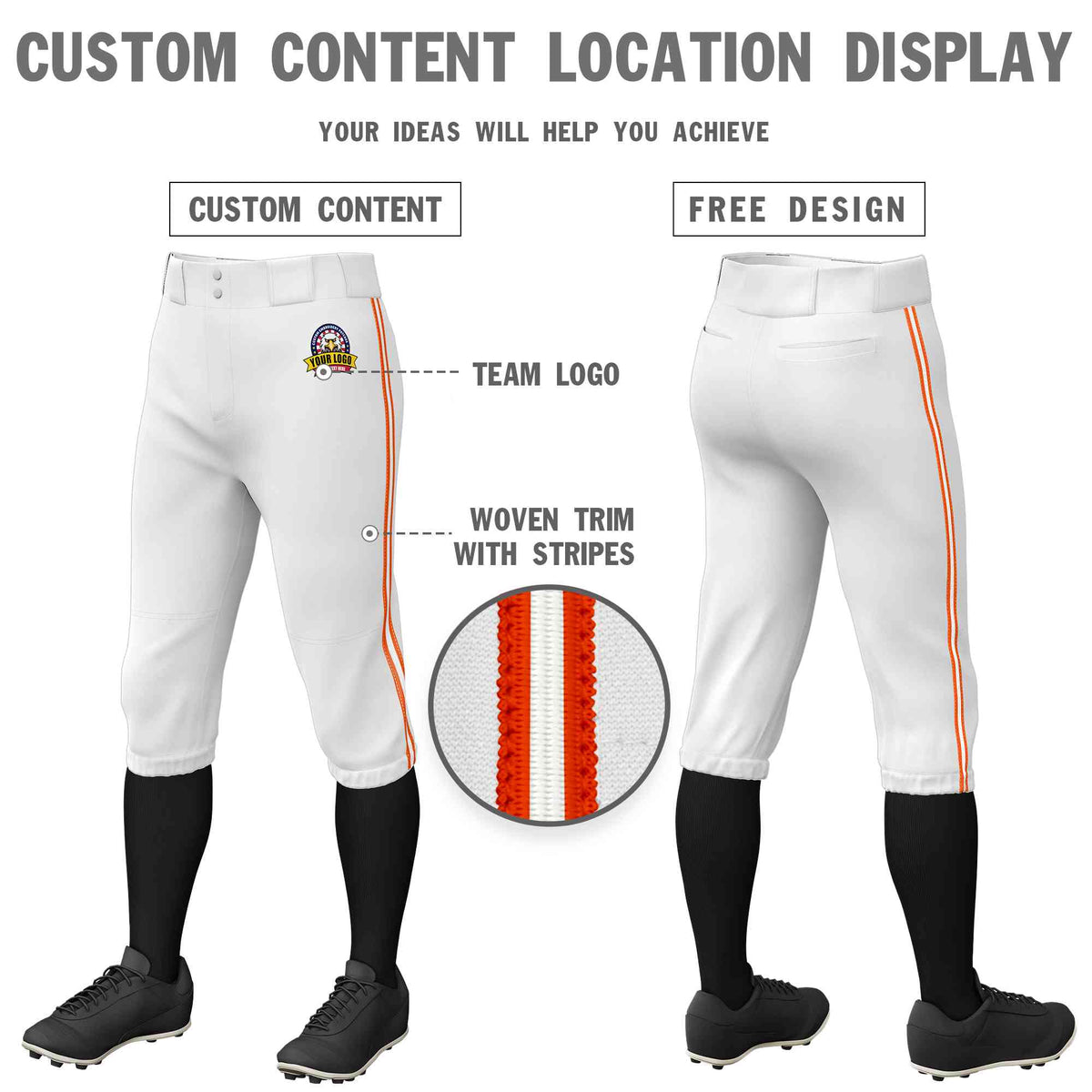 Custom White Orange White-Orange Classic Fit Stretch Practice Knickers Baseball Pants