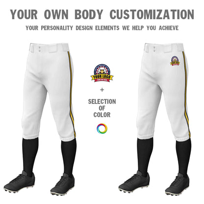 Custom White Black Gold-Black Classic Fit Stretch Practice Knickers Baseball Pants