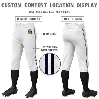 Custom White Navy White-Navy Classic Fit Stretch Practice Knickers Baseball Pants