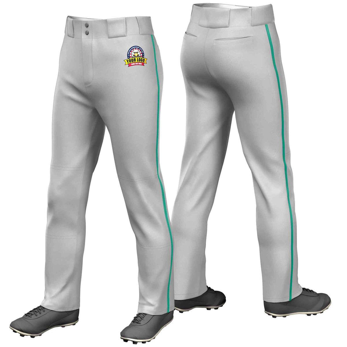 Custom Gray Teal Classic Fit Stretch Practice Loose-fit Baseball Pants