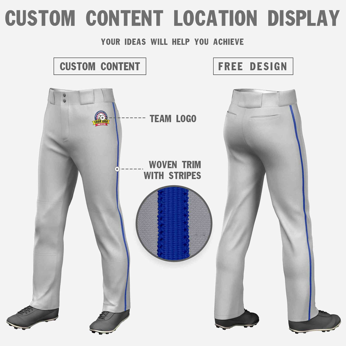 Custom Gray Royal Classic Fit Stretch Practice Loose-fit Baseball Pants