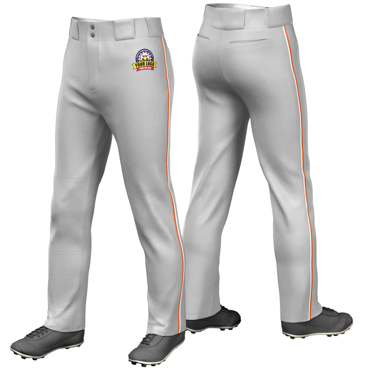 Custom Gray Orange-White Classic Fit Stretch Practice Loose-fit Baseball Pants