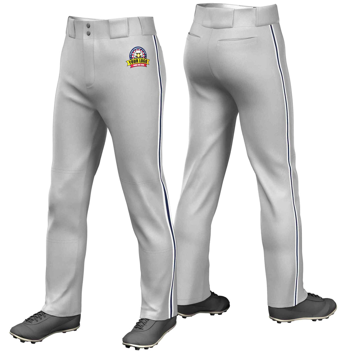 Custom Gray White Navy-White Classic Fit Stretch Practice Loose-fit Baseball Pants