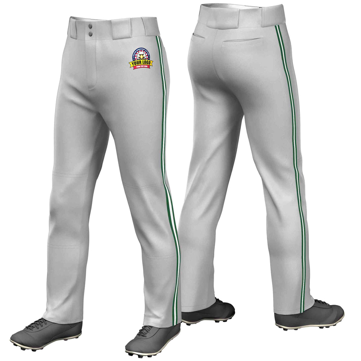 Custom Gray Green White-Green Classic Fit Stretch Practice Loose-fit Baseball Pants
