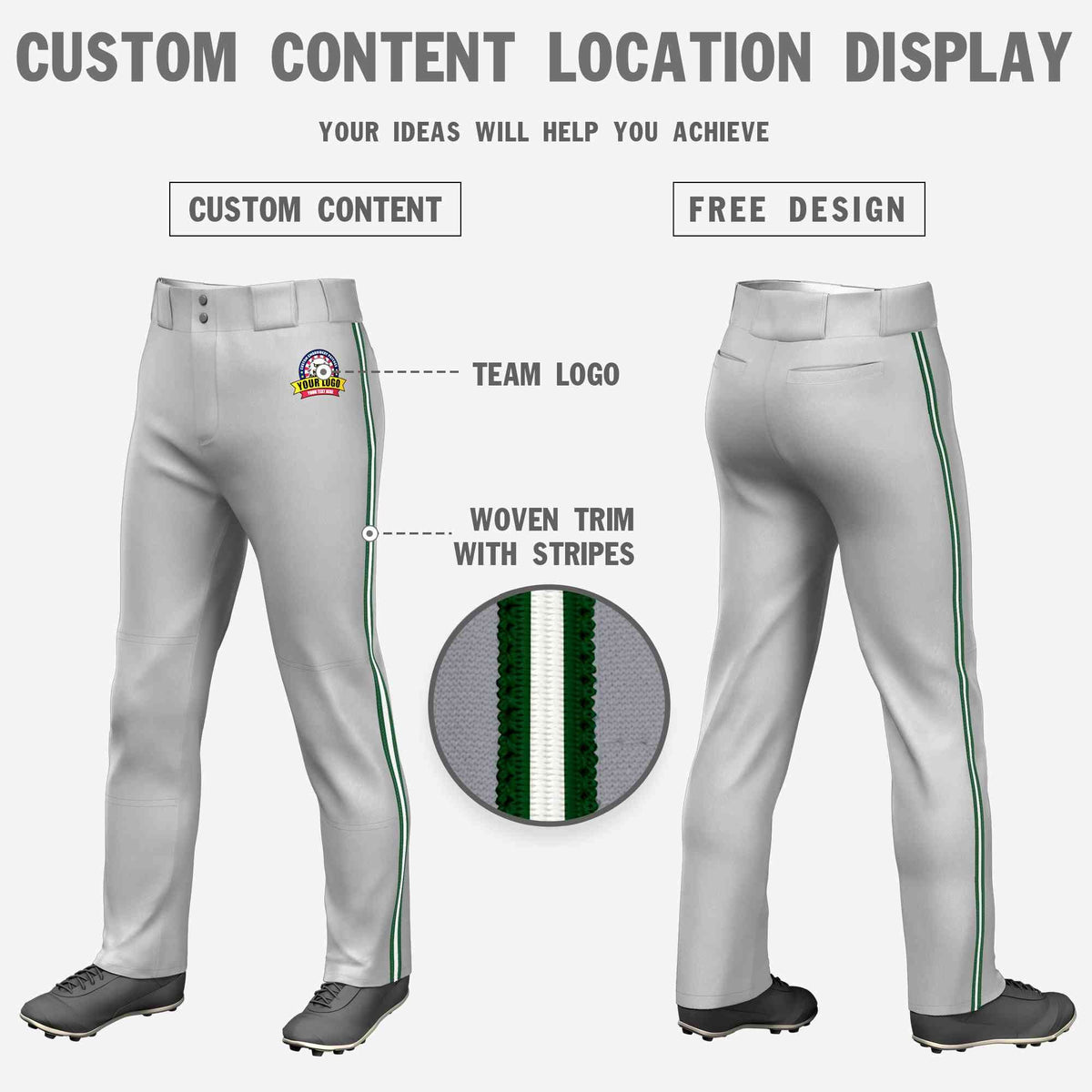 Custom Gray Green White-Green Classic Fit Stretch Practice Loose-fit Baseball Pants