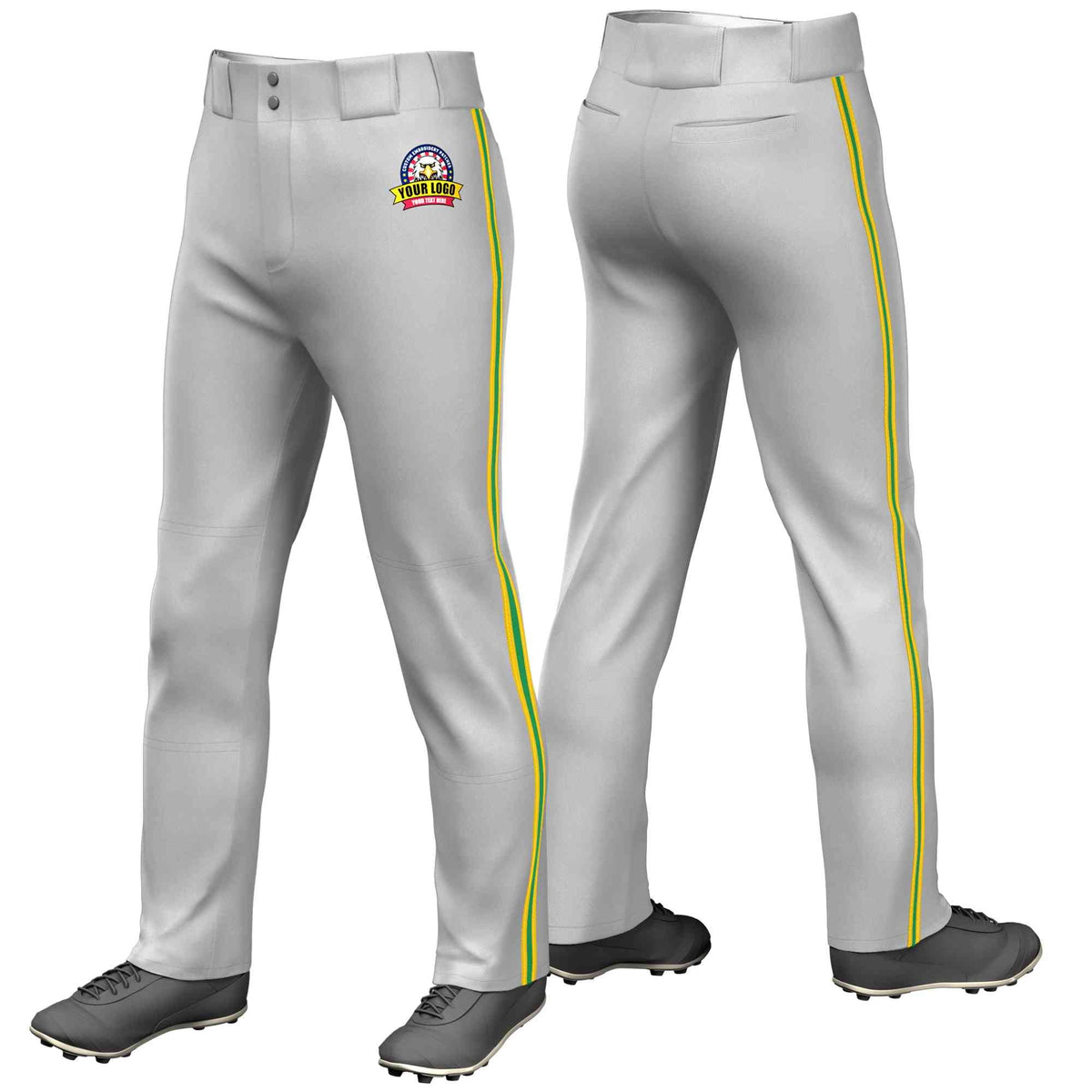 Custom Gray Gold Kelly Green-Gold Classic Fit Stretch Practice Loose-fit Baseball Pants