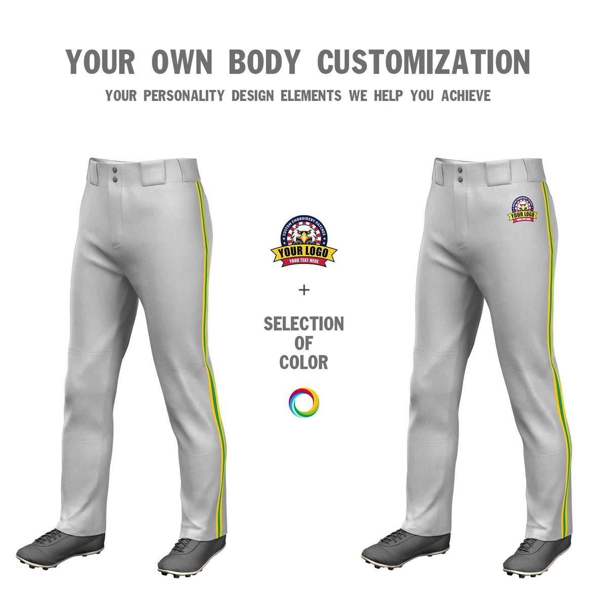 Custom Gray Gold Kelly Green-Gold Classic Fit Stretch Practice Loose-fit Baseball Pants