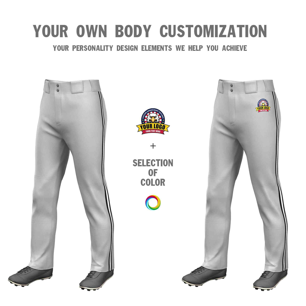Custom Gray Black White-Black Classic Fit Stretch Practice Loose-fit Baseball Pants
