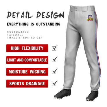 Custom Gray Royal White-Red Classic Fit Stretch Practice Pull-up Baseball Pants