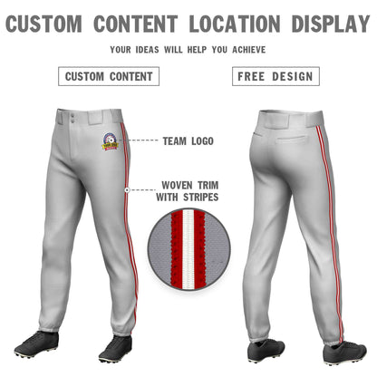 Custom Gray Red White-Red Classic Fit Stretch Practice Pull-up Baseball Pants