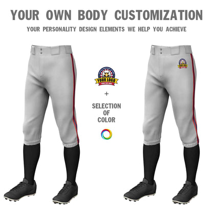 Custom Gray Red Navy-Red Classic Fit Stretch Practice Knickers Baseball Pants