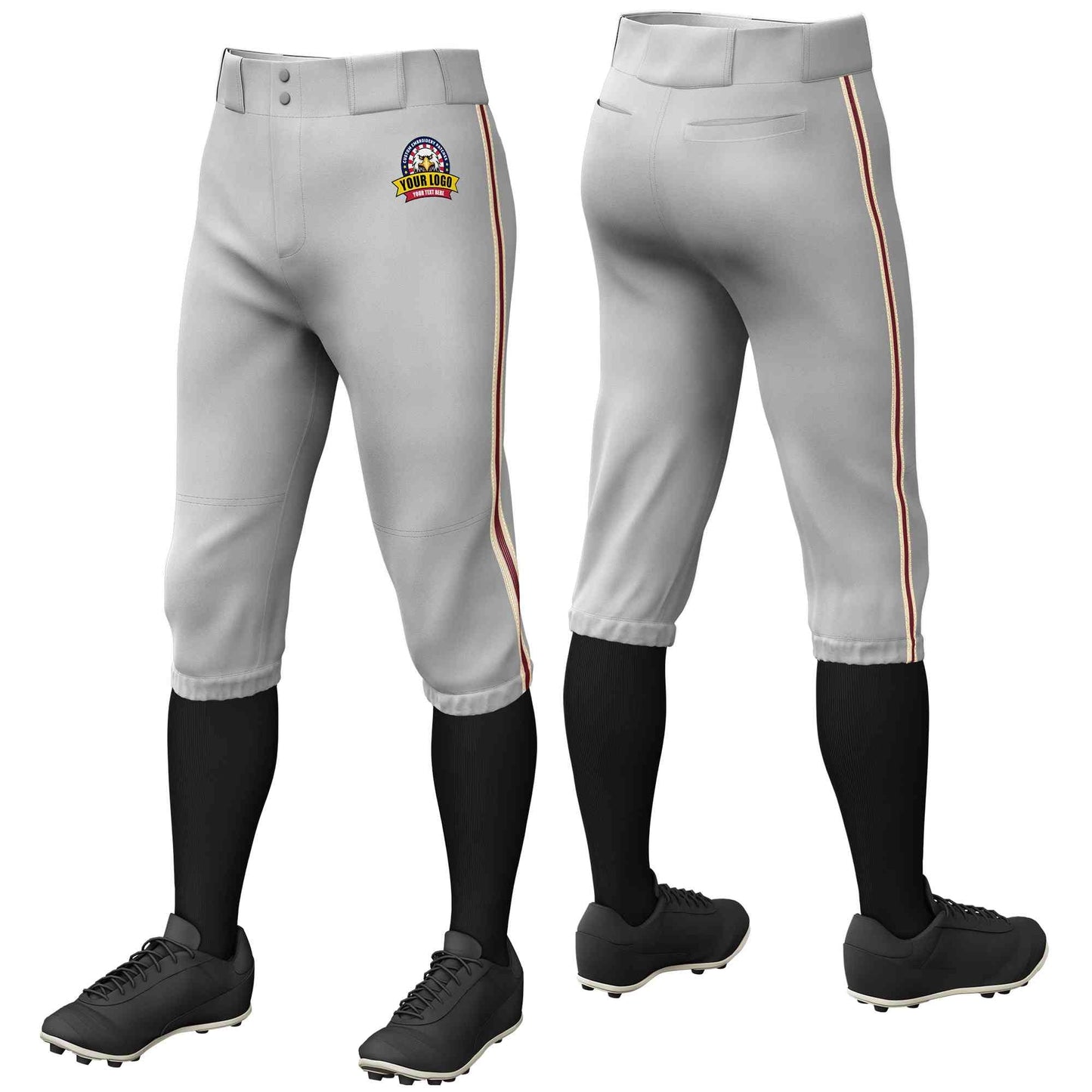 Custom Gray Khaki Crimson-Khaki Classic Fit Stretch Practice Knickers Baseball Pants