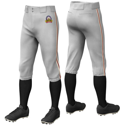 Custom Gray Khaki Crimson-Khaki Classic Fit Stretch Practice Knickers Baseball Pants