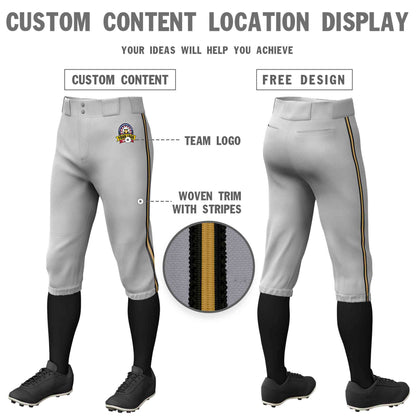 Custom Gray Black Old Gold-Black Classic Fit Stretch Practice Knickers Baseball Pants