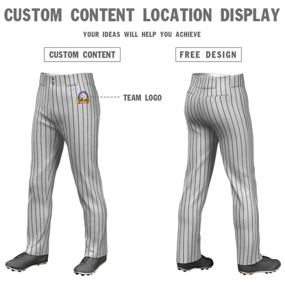 Custom Gray White Pinstripe Fit Stretch Practice Loose-fit Baseball Pants