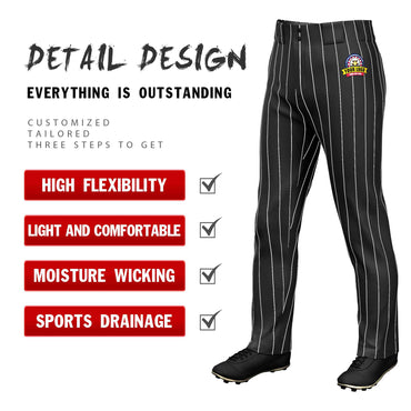 Custom Black White Pinstripe Fit Stretch Practice Loose-fit Baseball Pants