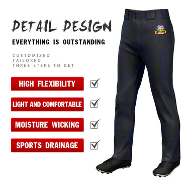 Custom Black Royal Pinstripe Fit Stretch Practice Loose-fit Baseball Pants