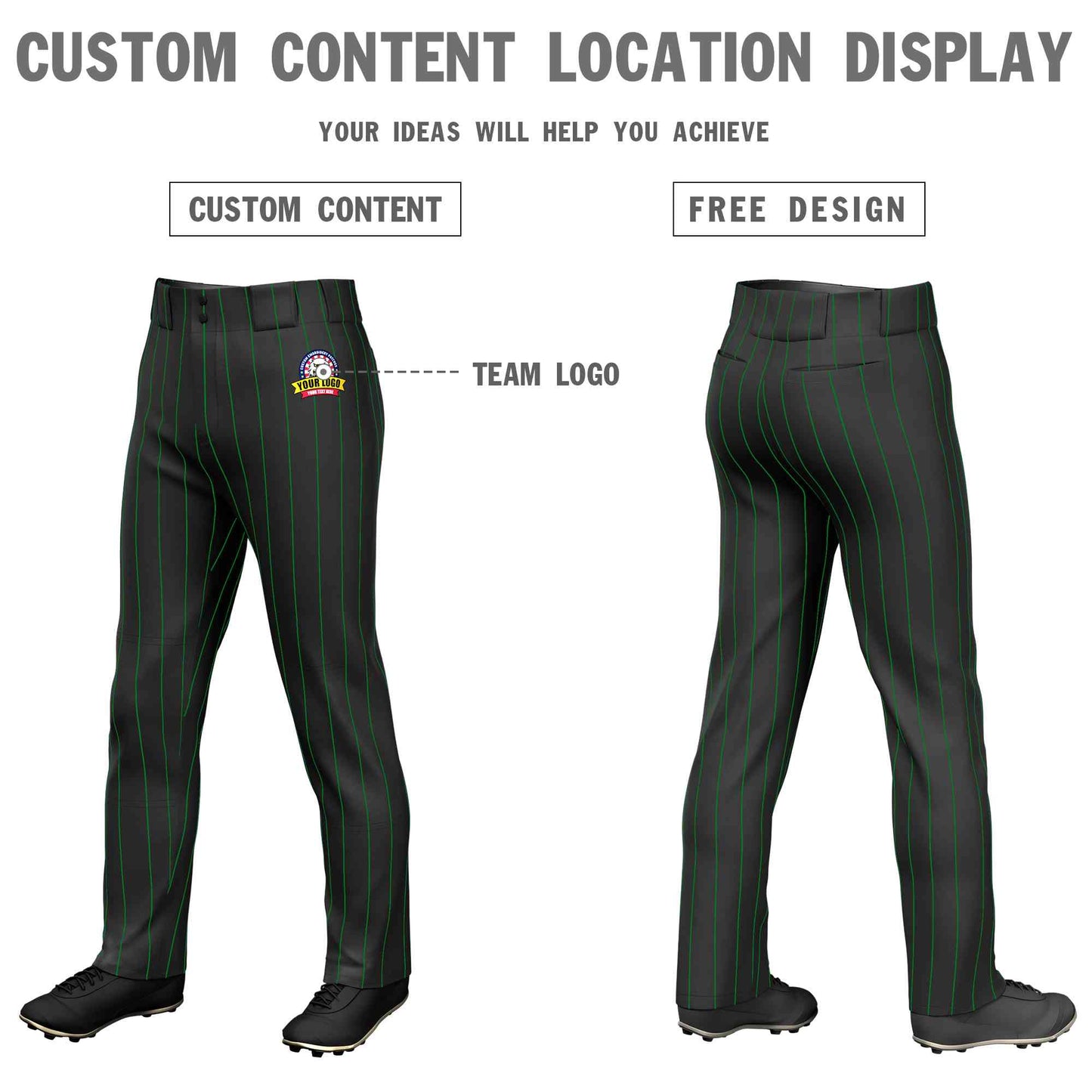 Custom Black Kelly Green Pinstripe Fit Stretch Practice Loose-fit Baseball Pants