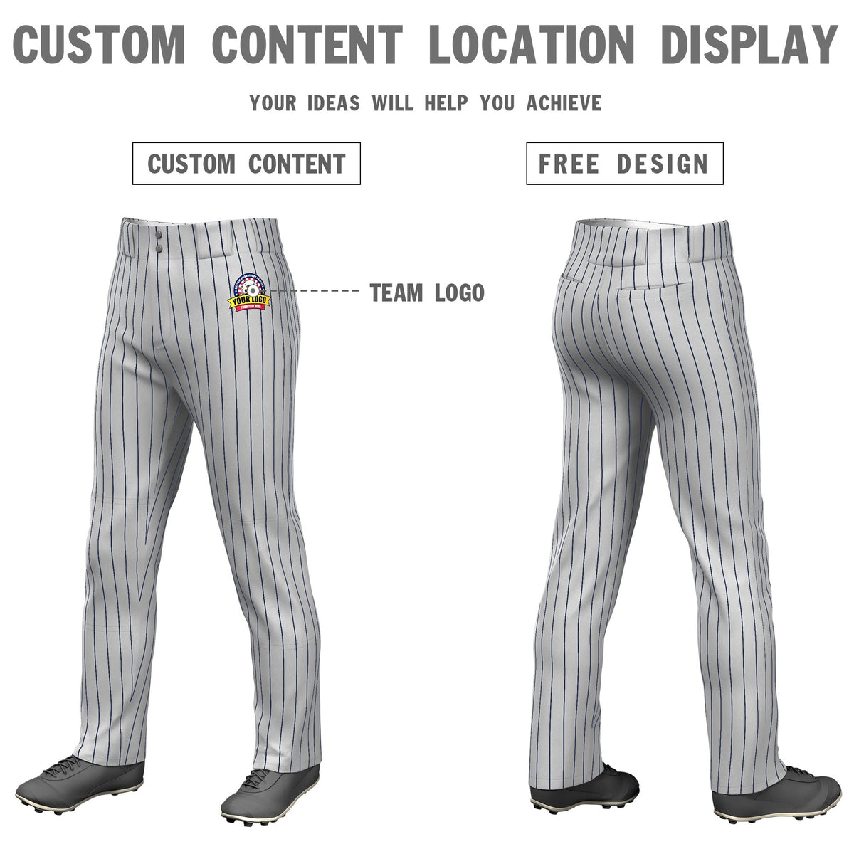 Custom Gray Navy Pinstripe Fit Stretch Practice Loose-fit Baseball Pants