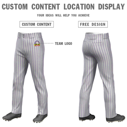 Custom Gray Purple Pinstripe Fit Stretch Practice Loose-fit Baseball Pants