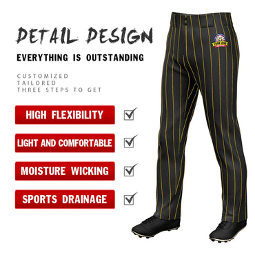 Custom Black Gold Pinstripe Fit Stretch Practice Loose-fit Baseball Pants