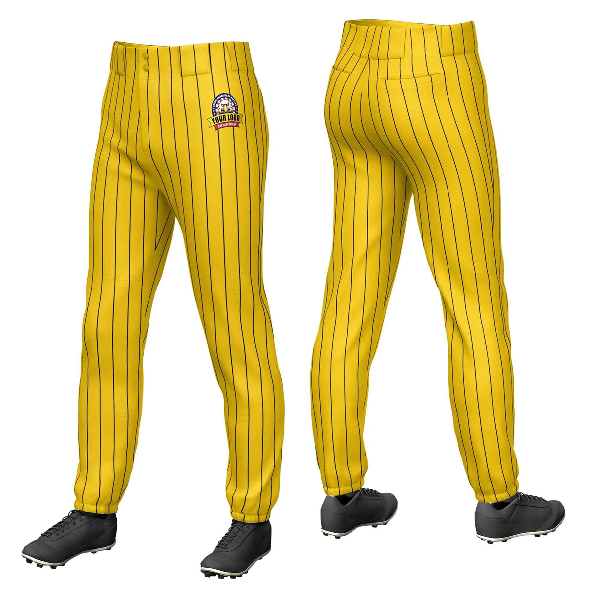 Custom Yellow Black Pinstripe Fit Stretch Practice Pull-up Baseball Pants