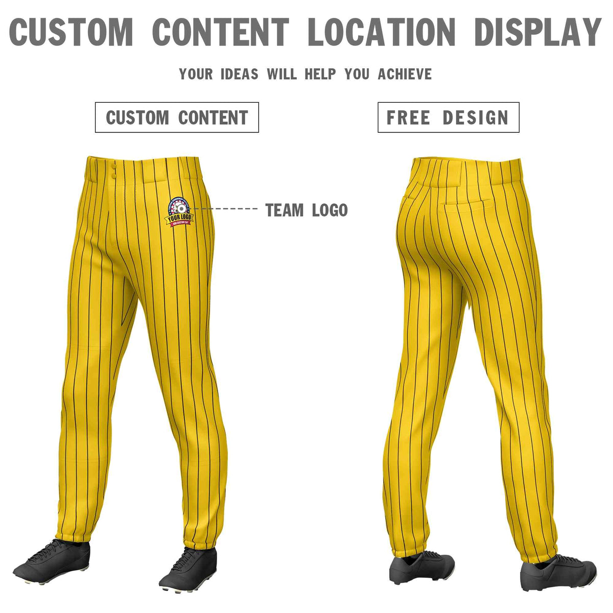Custom Yellow Black Pinstripe Fit Stretch Practice Pull-up Baseball Pants