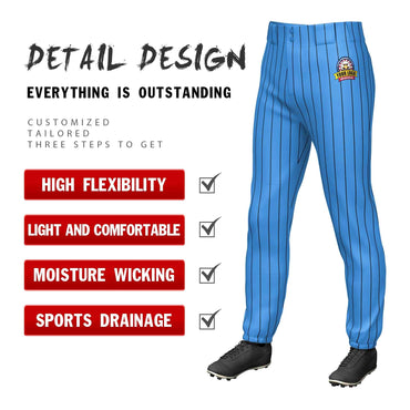 Custom Powder Blue Black Pinstripe Fit Stretch Practice Pull-up Baseball Pants