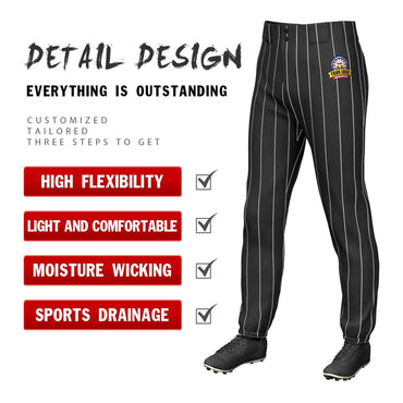 Custom Black White Pinstripe Fit Stretch Practice Pull-up Baseball Pants