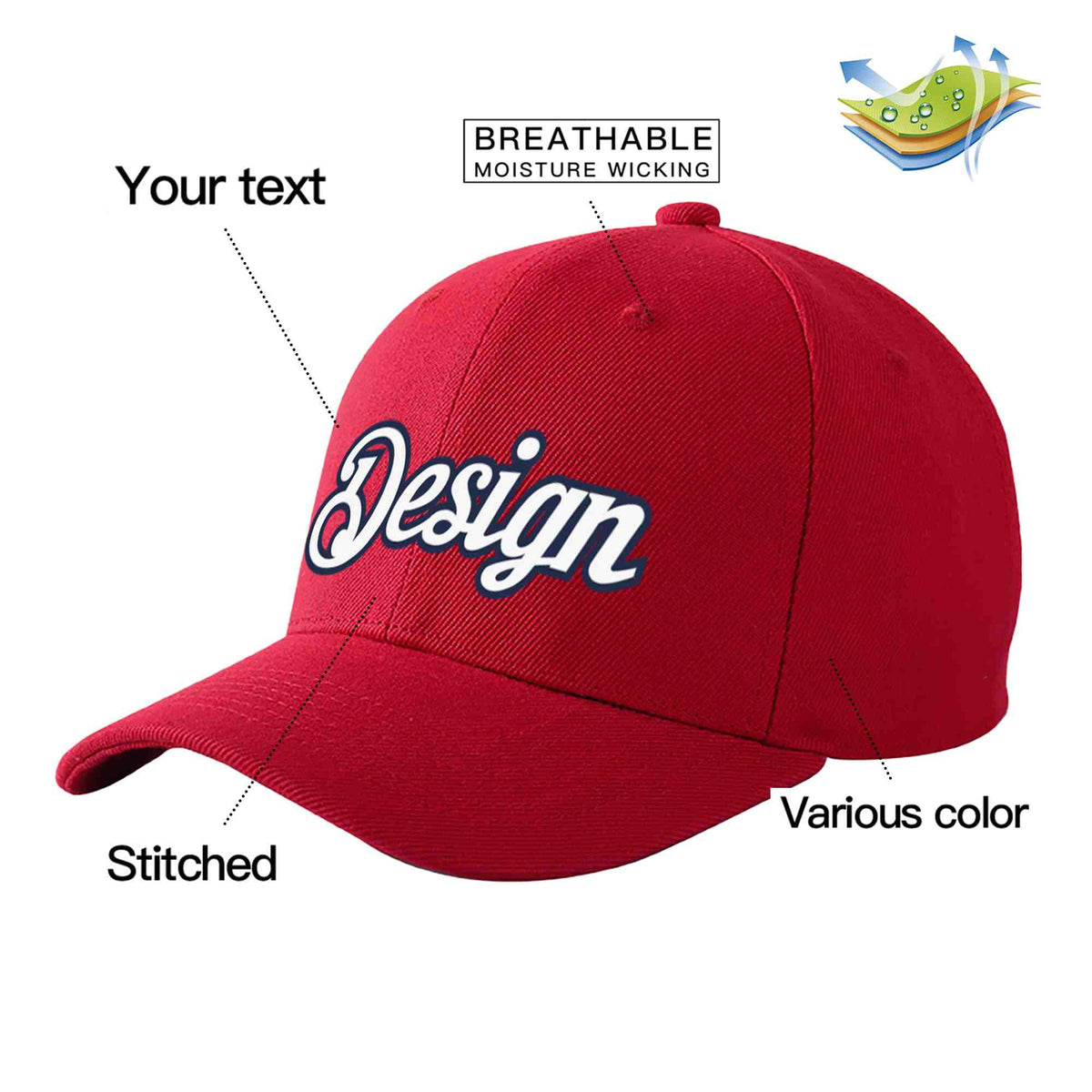 Custom Red White-Navy Curved Eaves Sport Design Baseball Cap