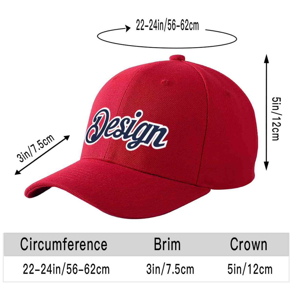 Custom Red Navy-White Curved Eaves Sport Design Baseball Cap