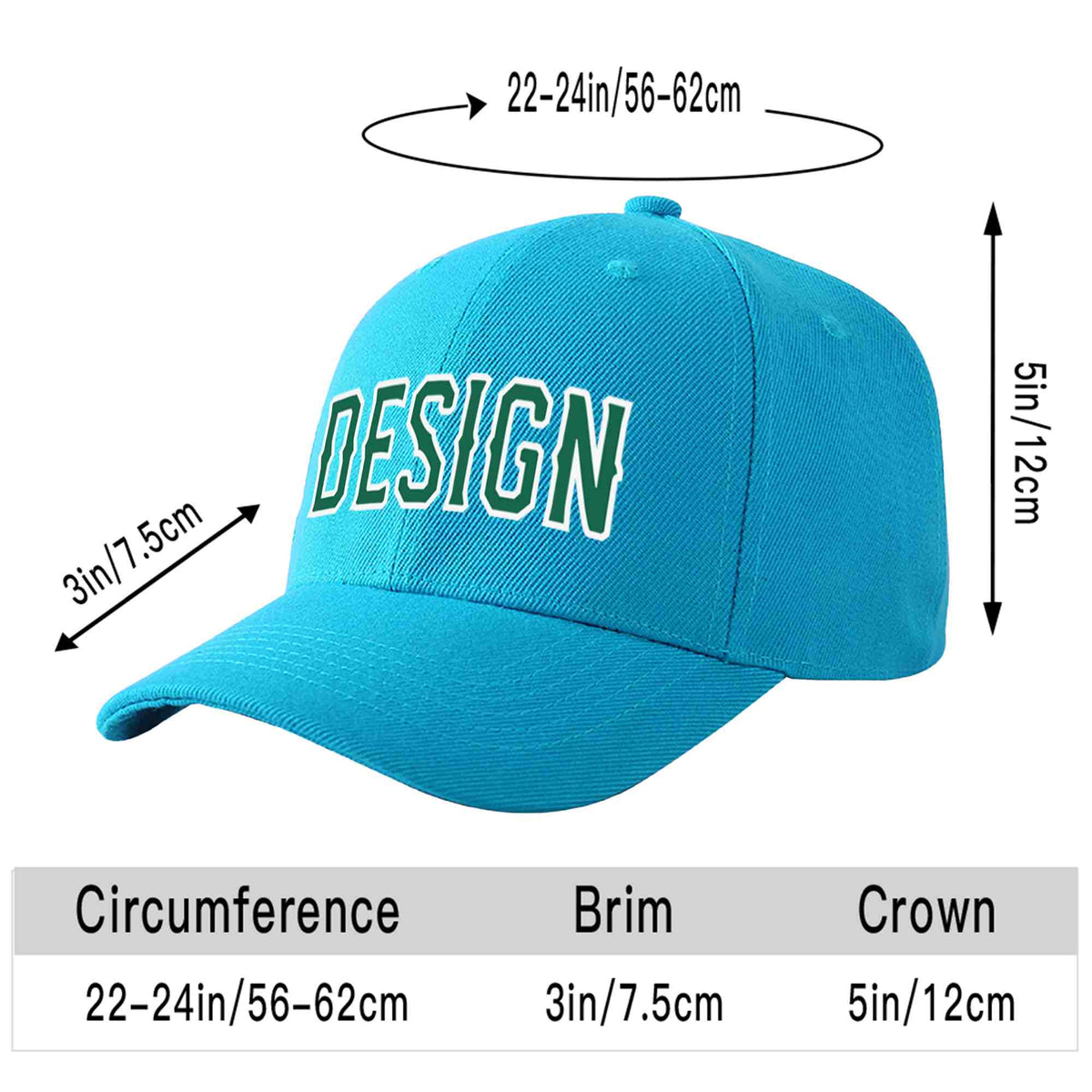 Custom Aqua Kelly Green-White Curved Eaves Sport Design Baseball Cap