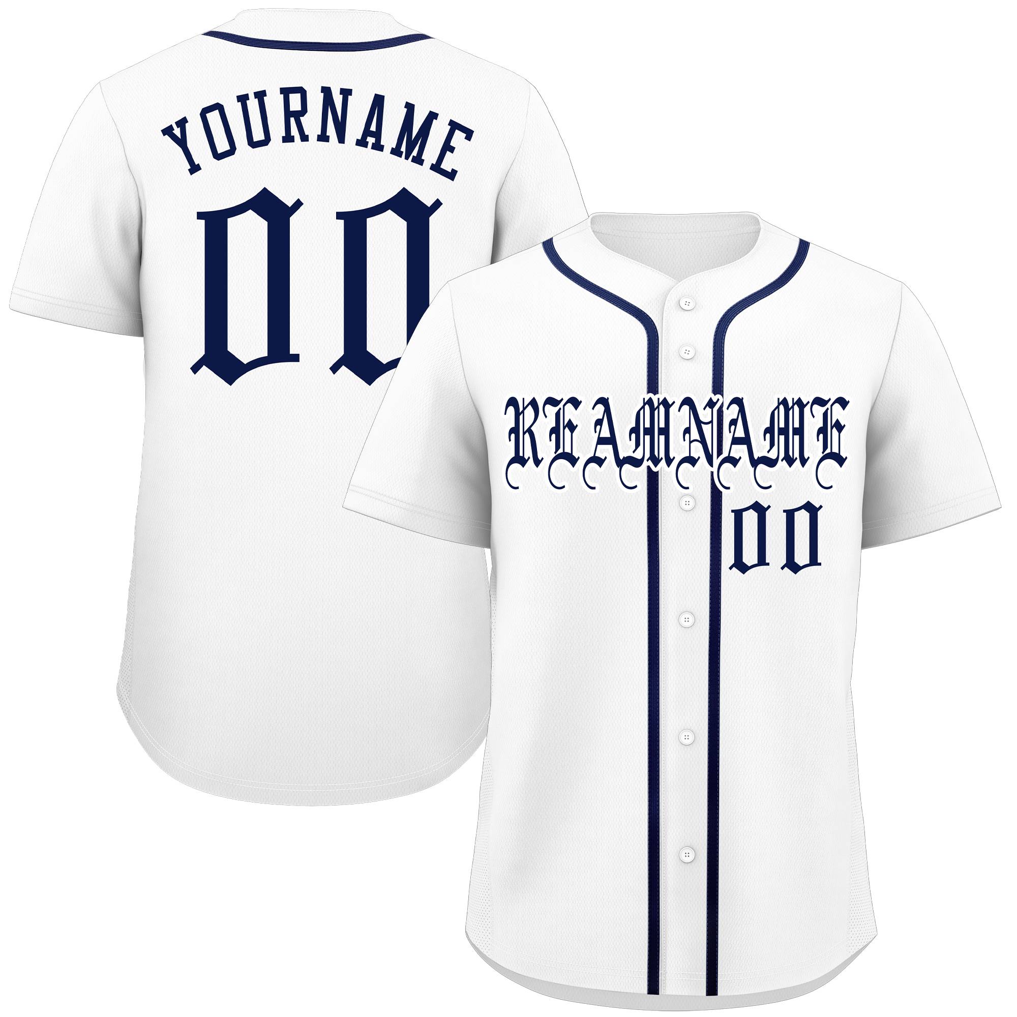 Custom White Navy-White Classic Style Authentic Baseball Jersey