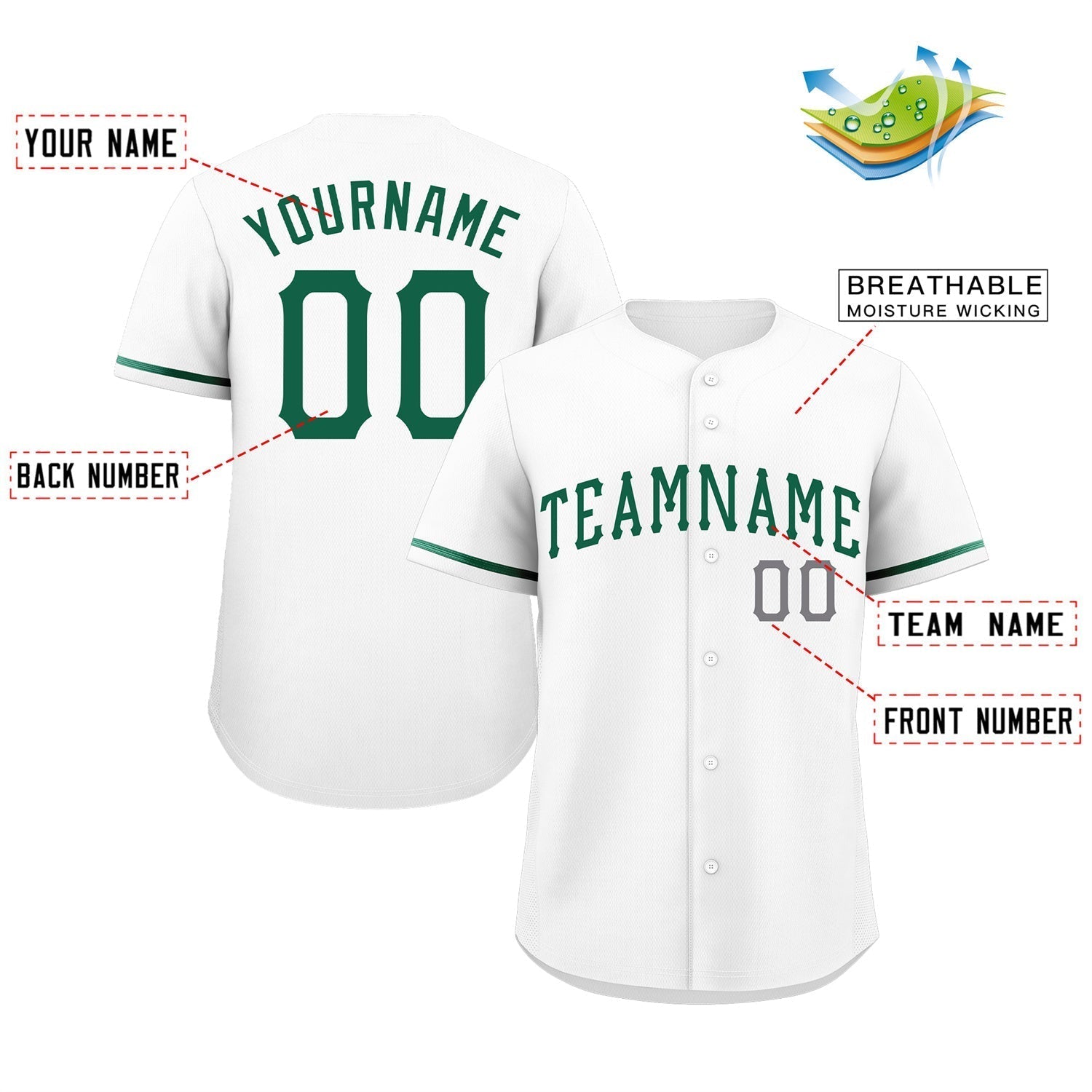 Custom White Kelly Green Classic Style Authentic Baseball Jersey
