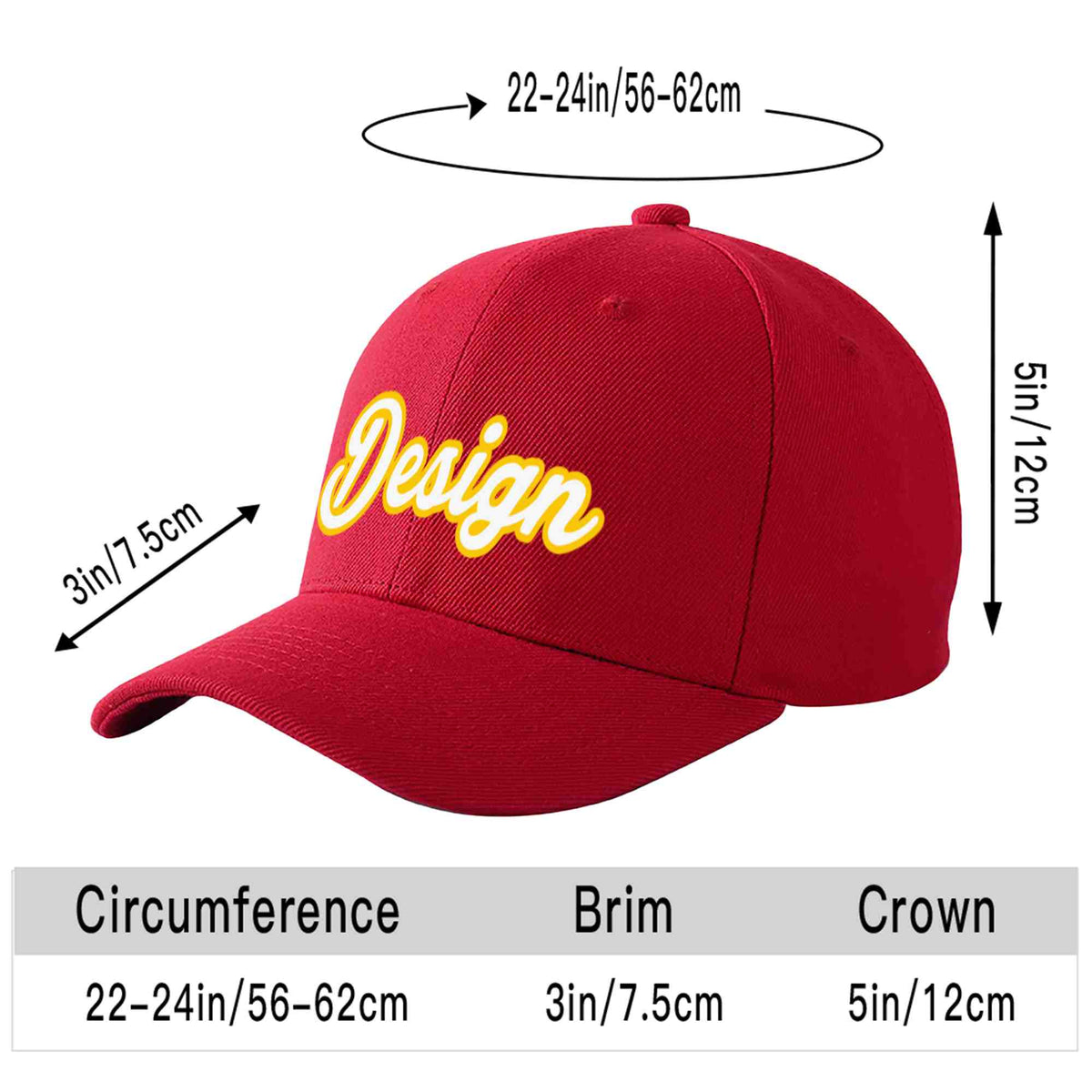 Custom Red White-Gold Curved Eaves Sport Design Baseball Cap
